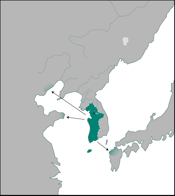 파일:백제의 지도 (4세기, 진출지 표시).png